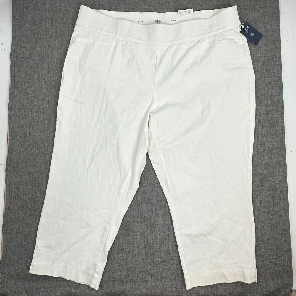 NEW St Johns Bay Secretly Slender Pullover Capri White Plus 24W Cotton Blend